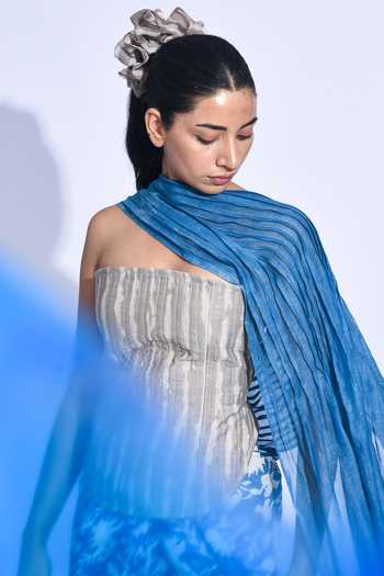 JAYATI GOENKA Blue Chanderi Silk Nami Sari Indigo Mori Saree at Aza Fashions JAYATI GOENKA_Blue Chanderi Silk Nami Sari Indigo Mori Saree _at_Aza_Fashions