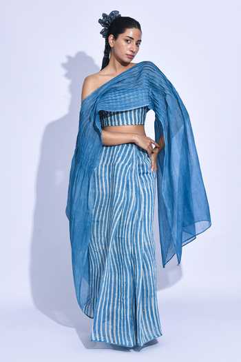 Buy JAYATI GOENKA Blue Chanderi Silk Nami Sari-nila Shima Saree Online at Aza Fashions Buy_JAYATI GOENKA_Blue Chanderi Silk Nami Sari-nila Shima Saree _Online_at_Aza_Fashions