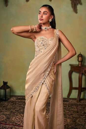 Buy Seema Thukral Gold Satin, Tissue Embroidery Sweetheart Bella Pre-draped Saree And Corset Set Online at Aza Fashions Buy_Seema Thukral_Gold Satin, Tissue Embroidery Sweetheart Bella Pre-draped Saree And Corset Set _Online_at_Aza_Fashions