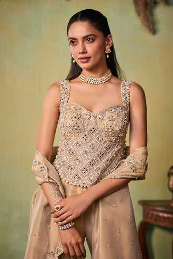 Buy Seema Thukral Gold Tissue, Satin Sweetheart Neck Shiloh Hand Work Embellished Choli And Pant Set Online at Aza Fashions Buy_Seema Thukral_Gold Tissue, Satin Sweetheart Neck Shiloh Hand Work Embellished Choli And Pant Set _Online_at_Aza_Fashions