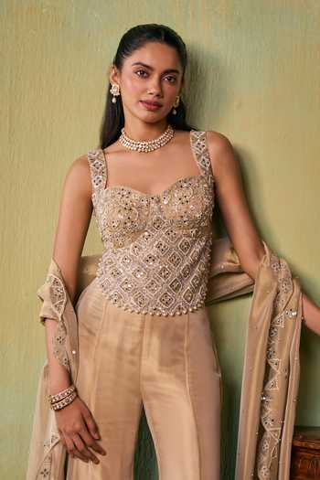 Shop Seema Thukral Gold Tissue, Satin Sweetheart Neck Shiloh Hand Work Embellished Choli And Pant Set Online at Aza Fashions Shop_Seema Thukral_Gold Tissue, Satin Sweetheart Neck Shiloh Hand Work Embellished Choli And Pant Set _Online_at_Aza_Fashions