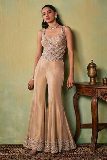 Seema Thukral Gold Tissue, Satin Sweetheart Neck Shiloh Hand Work Embellished Choli And Pant Set at Aza Fashions Seema Thukral_Gold Tissue, Satin Sweetheart Neck Shiloh Hand Work Embellished Choli And Pant Set _at_Aza_Fashions