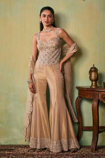 Buy Seema Thukral Gold Tissue, Satin Sweetheart Neck Shiloh Hand Work Embellished Choli And Pant Set Buy_Seema Thukral_Gold Tissue, Satin Sweetheart Neck Shiloh Hand Work Embellished Choli And Pant Set