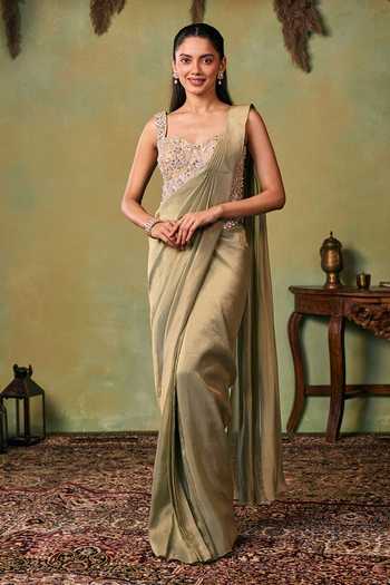Seema Thukral Metallic Pre-Draped Saree & Choli Set