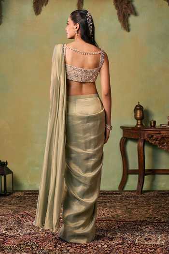 Seema Thukral Metallic Pre-Draped Saree & Choli Set