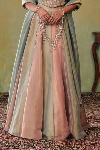 Seema Thukral Green Satin, Tissue Sweetheart Neck Delilah Lehenga Set at Aza Fashions Seema Thukral_Green Satin, Tissue Sweetheart Neck Delilah Lehenga Set _at_Aza_Fashions