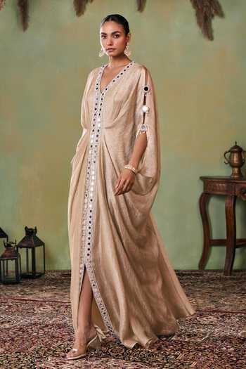 Buy Seema Thukral Gold Satin, Tissue V-neck Ayela Hand Work Kaftan Online at Aza Fashions Buy_Seema Thukral_Gold Satin, Tissue V-neck Ayela Hand Work Kaftan _Online_at_Aza_Fashions