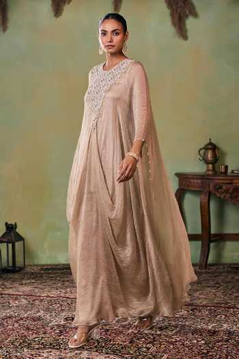 Buy Seema Thukral Gold Satin, Tissue Round Neck Talia Kaftan And Pant Set Online at Aza Fashions Buy_Seema Thukral_Gold Satin, Tissue Round Neck Talia Kaftan And Pant Set _Online_at_Aza_Fashions