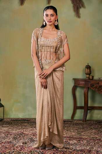 Buy Seema Thukral Gold Satin, Tissue Open , Square Elara Embellished Jacket And Skirt Set Online at Aza Fashions Buy_Seema Thukral_Gold Satin, Tissue Open , Square Elara Embellished Jacket And Skirt Set _Online_at_Aza_Fashions
