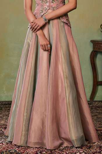Shop Seema Thukral Green Satin, Tissue V-neck Rosalia Embroidered Jacket And Lehenga Set Online at Aza Fashions Shop_Seema Thukral_Green Satin, Tissue V-neck Rosalia Embroidered Jacket And Lehenga Set _Online_at_Aza_Fashions
