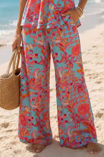 Buy_Surabhi Arya_Coral Muslin Bandeau , Halter Tropical Print Pant Set _Online_at_Aza_Fashions