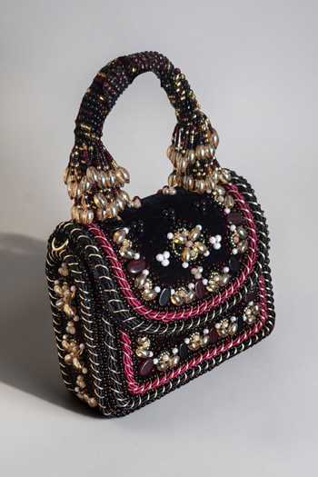 Bhavna Kumar_Black Mini Embellished Velvet Bag _Online_at_Aza_Fashions