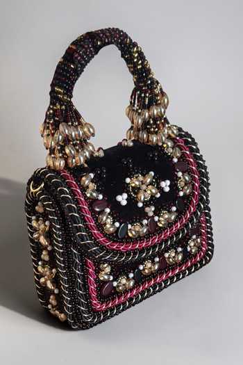 Buy_Bhavna Kumar_Black Mini Embellished Velvet Bag _Online_at_Aza_Fashions
