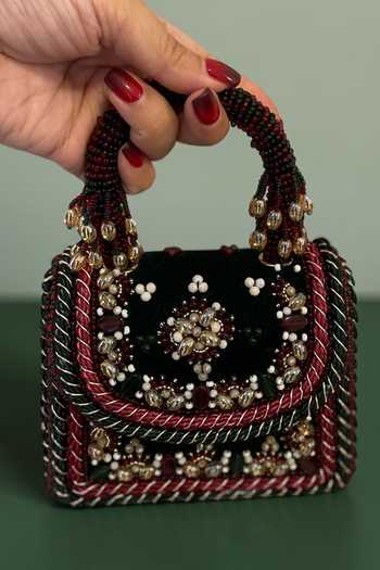 Shop_Bhavna Kumar_Black Mini Embellished Velvet Bag _Online_at_Aza_Fashions