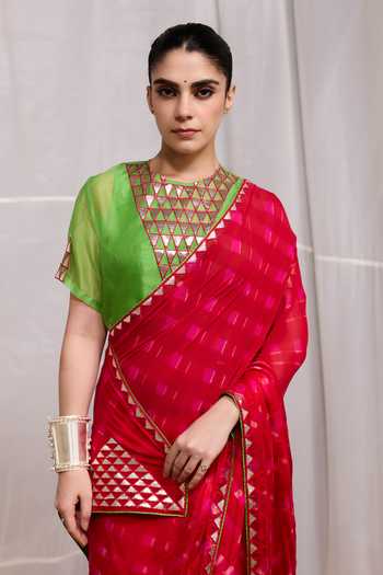 Buy Naina Jain Pink Silk, Organza, Georgette Round Neck Ret Checkered Pattern Saree With Blouse Online at Aza Fashions Buy_Naina Jain_Pink Silk, Organza, Georgette Round Neck Ret Checkered Pattern Saree With Blouse _Online_at_Aza_Fashions