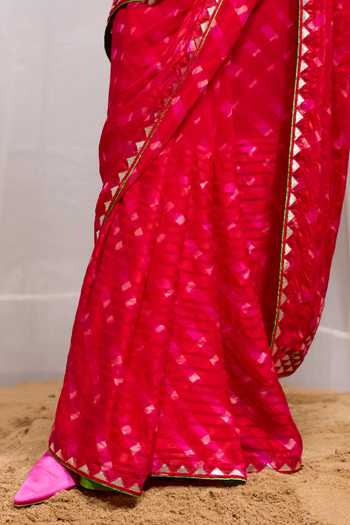 Shop Naina Jain Pink Silk, Organza, Georgette Round Neck Ret Checkered Pattern Saree With Blouse Online at Aza Fashions Shop_Naina Jain_Pink Silk, Organza, Georgette Round Neck Ret Checkered Pattern Saree With Blouse _Online_at_Aza_Fashions