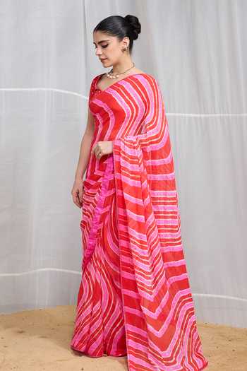 Buy Naina Jain Pink Silk, Chiffon Round Neck Tarang Stripe Pattern Saree With Blouse Online at Aza Fashions Buy_Naina Jain_Pink Silk, Chiffon Round Neck Tarang Stripe Pattern Saree With Blouse _Online_at_Aza_Fashions