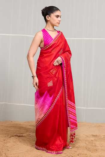 Buy Naina Jain Pink Silk Boond Bandhani Saree With Unstitched Blouse Piece Online at Aza Fashions Buy_Naina Jain_Pink Silk Boond Bandhani Saree With Unstitched Blouse Piece _Online_at_Aza_Fashions