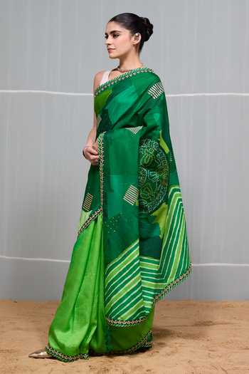 Buy Naina Jain Green Silk Boond Patchwork Saree With Unstitched Blouse Piece Online at Aza Fashions Buy_Naina Jain_Green Silk Boond Patchwork Saree With Unstitched Blouse Piece _Online_at_Aza_Fashions