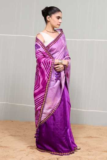 Naina Jain Purple Silk Boond Hand Embroidered Saree With Unstitched Blouse Piece Online at Aza Fashions Naina Jain_Purple Silk Boond Hand Embroidered Saree With Unstitched Blouse Piece _Online_at_Aza_Fashions