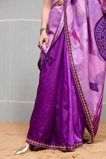 Shop Naina Jain Purple Silk Boond Hand Embroidered Saree With Unstitched Blouse Piece Online at Aza Fashions Shop_Naina Jain_Purple Silk Boond Hand Embroidered Saree With Unstitched Blouse Piece _Online_at_Aza_Fashions