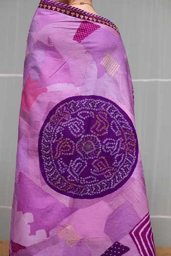 Naina Jain Purple Silk Boond Hand Embroidered Saree With Unstitched Blouse Piece at Aza Fashions Naina Jain_Purple Silk Boond Hand Embroidered Saree With Unstitched Blouse Piece _at_Aza_Fashions