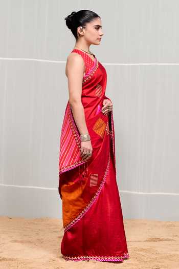 Naina Jain Red Silk Boond Embroidered Saree With Unstitched Blouse Piece Online at Aza Fashions Naina Jain_Red Silk Boond Embroidered Saree With Unstitched Blouse Piece _Online_at_Aza_Fashions