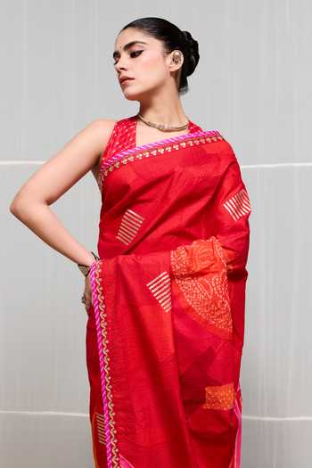 Shop Naina Jain Red Silk Boond Embroidered Saree With Unstitched Blouse Piece Online at Aza Fashions Shop_Naina Jain_Red Silk Boond Embroidered Saree With Unstitched Blouse Piece _Online_at_Aza_Fashions
