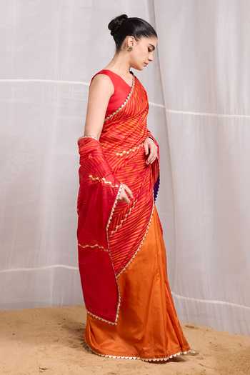 Naina Jain Red Silk Dor Hand Embroidered Saree With Unstitched Blouse Piece Online at Aza Fashions Naina Jain_Red Silk Dor Hand Embroidered Saree With Unstitched Blouse Piece _Online_at_Aza_Fashions