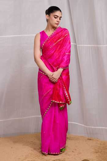 Buy Naina Jain Pink Silk V-neck Dori Hand Dyed Saree With Unstitched Blouse Piece Online at Aza Fashions Buy_Naina Jain_Pink Silk V-neck Dori Hand Dyed Saree With Unstitched Blouse Piece _Online_at_Aza_Fashions