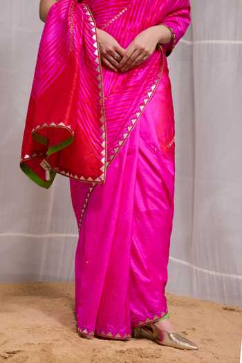Shop Naina Jain Pink Silk V-neck Dori Hand Dyed Saree With Unstitched Blouse Piece Online at Aza Fashions Shop_Naina Jain_Pink Silk V-neck Dori Hand Dyed Saree With Unstitched Blouse Piece _Online_at_Aza_Fashions