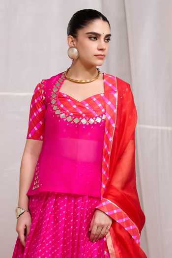 Naina Jain Pink Silk, Organza, Kota Doria Rela Hand Embroidered Jacket Lehenga Set Online at Aza Fashions Naina Jain_Pink Silk, Organza, Kota Doria Rela Hand Embroidered Jacket Lehenga Set _Online_at_Aza_Fashions