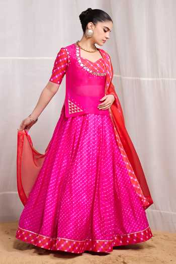Shop Naina Jain Pink Silk, Organza, Kota Doria Rela Hand Embroidered Jacket Lehenga Set Online at Aza Fashions Shop_Naina Jain_Pink Silk, Organza, Kota Doria Rela Hand Embroidered Jacket Lehenga Set _Online_at_Aza_Fashions