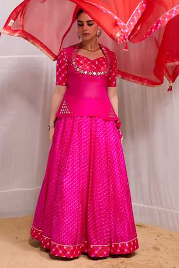 Naina Jain Pink Silk, Organza, Kota Doria Rela Hand Embroidered Jacket Lehenga Set at Aza Fashions Naina Jain_Pink Silk, Organza, Kota Doria Rela Hand Embroidered Jacket Lehenga Set _at_Aza_Fashions