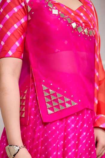 Buy Naina Jain Pink Silk, Organza, Kota Doria Rela Hand Embroidered Jacket Lehenga Set Buy_Naina Jain_Pink Silk, Organza, Kota Doria Rela Hand Embroidered Jacket Lehenga Set