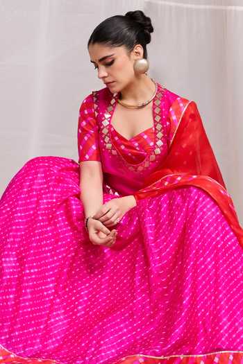 Shop Naina Jain Pink Silk, Organza, Kota Doria Rela Hand Embroidered Jacket Lehenga Set Shop_Naina Jain_Pink Silk, Organza, Kota Doria Rela Hand Embroidered Jacket Lehenga Set