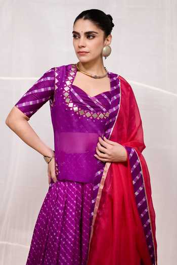 Naina Jain Purple Silk, Organza, Kota Doria Sweetheart Rela Embroidered Jacket Lehenga Set Online at Aza Fashions Naina Jain_Purple Silk, Organza, Kota Doria Sweetheart Rela Embroidered Jacket Lehenga Set _Online_at_Aza_Fashions