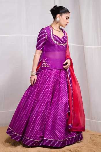 Buy Naina Jain Purple Silk, Organza, Kota Doria Sweetheart Rela Embroidered Jacket Lehenga Set Online at Aza Fashions Buy_Naina Jain_Purple Silk, Organza, Kota Doria Sweetheart Rela Embroidered Jacket Lehenga Set _Online_at_Aza_Fashions