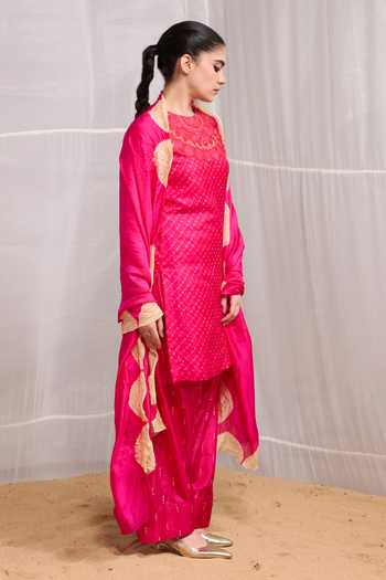 Shop Naina Jain Pink , Organza Round Neck, Yes Kair Mirror Yoke Embroidered Kurta Set Online at Aza Fashions Shop_Naina Jain_Pink , Organza Round Neck, Yes Kair Mirror Yoke Embroidered Kurta Set _Online_at_Aza_Fashions