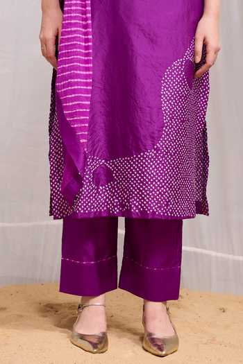 Shop Naina Jain Purple Silk, Georgette Tassels Keyhole Neck Raah Bandhani Kurta Pant Set Online at Aza Fashions Shop_Naina Jain_Purple Silk, Georgette Tassels Keyhole Neck Raah Bandhani Kurta Pant Set _Online_at_Aza_Fashions