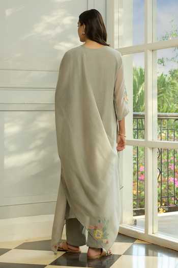 Vaayu Slate Applique Embroidered Kurta Set 