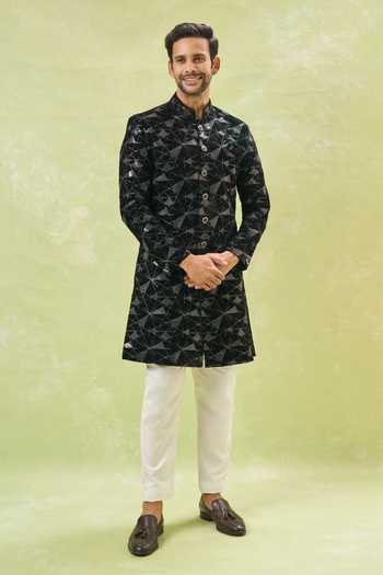 Buy Arihant Rai Sinha White Silk, Velvet Embroidery, Sequins Thread Sherwani And Pant Set Buy_Arihant Rai Sinha_White Silk, Velvet Embroidery, Sequins Thread Sherwani And Pant Set