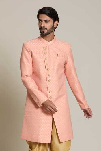 Arihant Rai Sinha Peach Mughal Jacquard Sherwani Set 