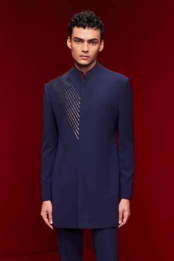 Tisa - Men_Blue Viscose Embroidered Sherwani Set _Online_at_Aza_Fashions