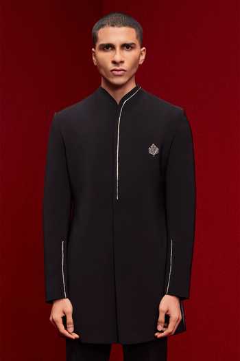 Buy_Tisa - Men_Black Viscose Placement Embroidered Sherwani Set _Online_at_Aza_Fashions