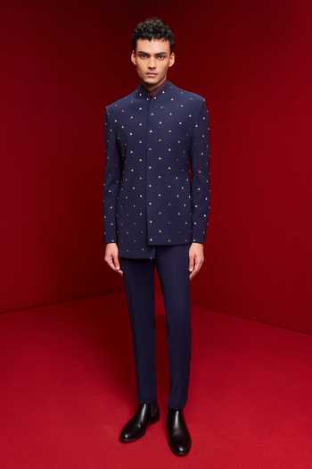 Tisa - Men Asymmetric Embroidered Bandhgala Set 