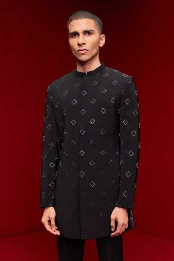 Tisa - Men_Black Viscose Cutdana Embroidered Sherwani Set _Online_at_Aza_Fashions