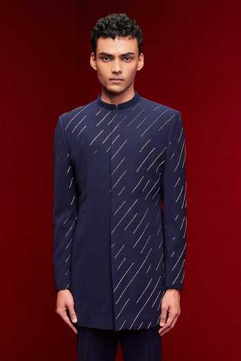 Buy_Tisa - Men_Blue Viscose Embroidered Sherwani Set _Online_at_Aza_Fashions