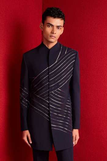 Buy_Tisa - Men_Blue Viscose Embroidered Sherwani Set _Online_at_Aza_Fashions