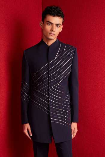 Buy Tisa - Men Blue Viscose, Rayon, Terrycloth Embroidered Sherwani And Kurta Set Online at Aza Fashions Buy_Tisa - Men_Blue Viscose, Rayon, Terrycloth Embroidered Sherwani And Kurta Set _Online_at_Aza_Fashions